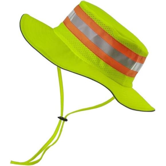 Unisex High Visibility Reflective Bucket Hat Mesh Wide Brim Work Safety Boonie - Picture 3 of 8